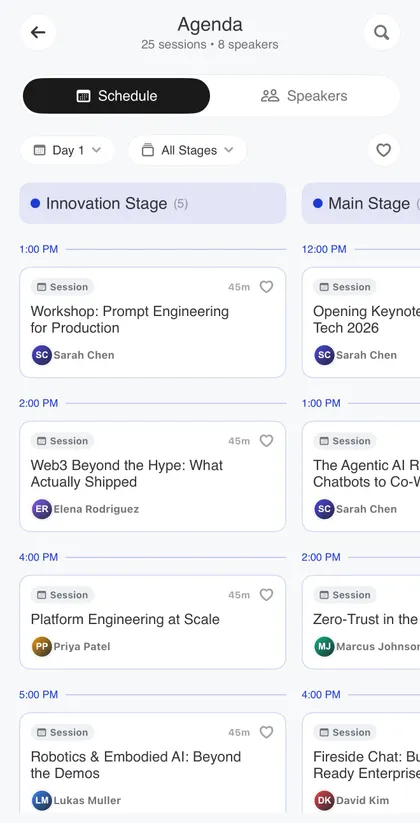 Agenda: sessions by stage