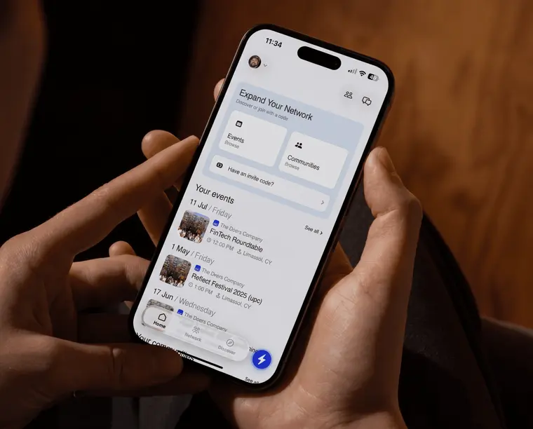 Doers United open on a phone, showing your events